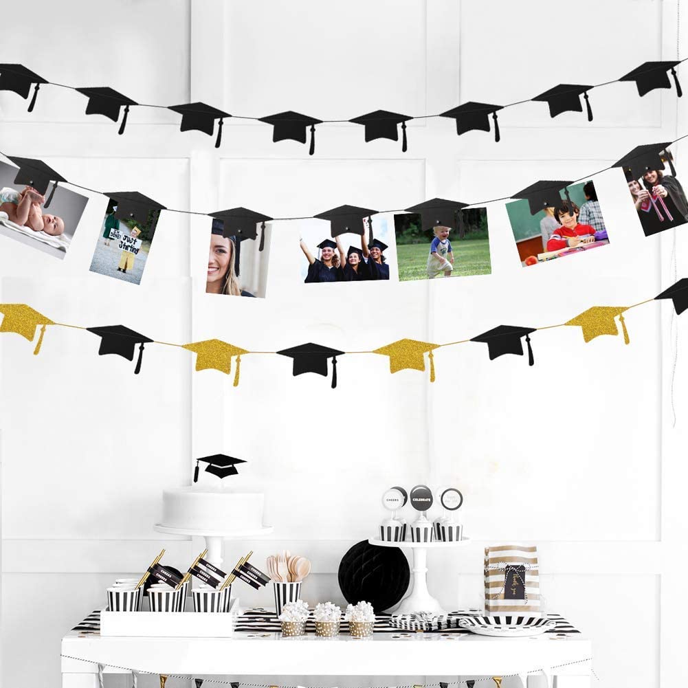 2022 Graduation Congratulation Party Hat Banner Paper Cap Star Garland Wall Hanging for School Congrats Grad Balloons Decoration