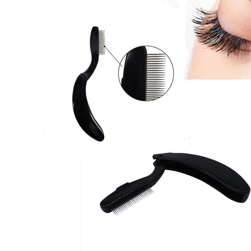 Rvs Borstel Make-Up Beauty Tool Opvouwbare Kam Voor Wimpers Wimper Separator Mascara Lift Krul Plastic Handvat