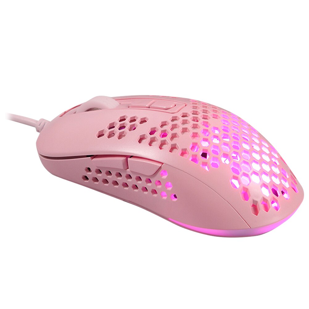 VODOOL 383 Gaming Mouse PAW704 Chip Lightweight Hollow Honeycomb Hole RGB Backlight USB Wired Optical Mice for Computer: Pink