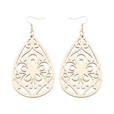Yuluch Natuurlijke Afrikaanse Logs Druppels Opengewerkte Bloemen Vormen Voor Nationale Mode Persoonlijkheid Vrouwen Sieraden Hanger Oorbellen: beige