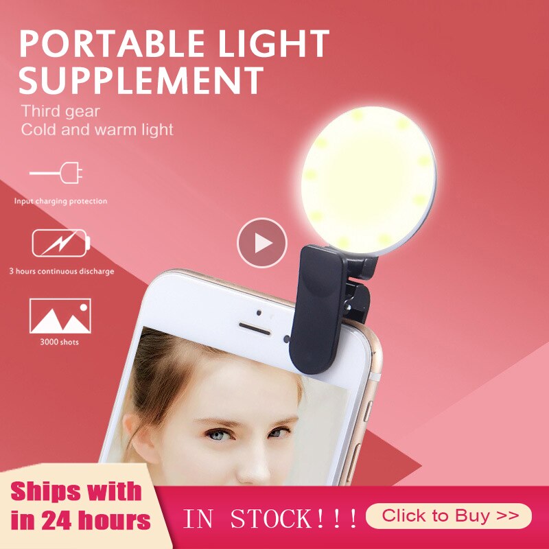 Portable Selfie anneau lumière chaude froide pour téléphone LED anneau souple lampe Clip photographie maquillage téléphone Mobile lentille pour IPhone Xiaomi