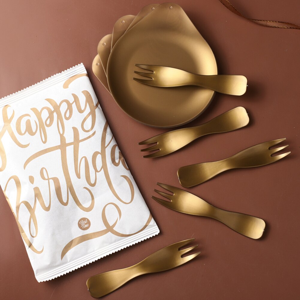 5Sets Eco Vriendelijke Party Home Solid Festival Elegante Wegwerp Servies Set Bruiloft Vork Cutter Diner Plaat Verjaardag: Gold