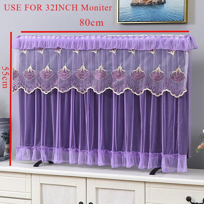 32/37/42INCH Lace Fabric Door Curtain TV Circle Can Be Flipped Dust Cover Monitor Screen Home Decorations Dust Cover: Dark Khaki