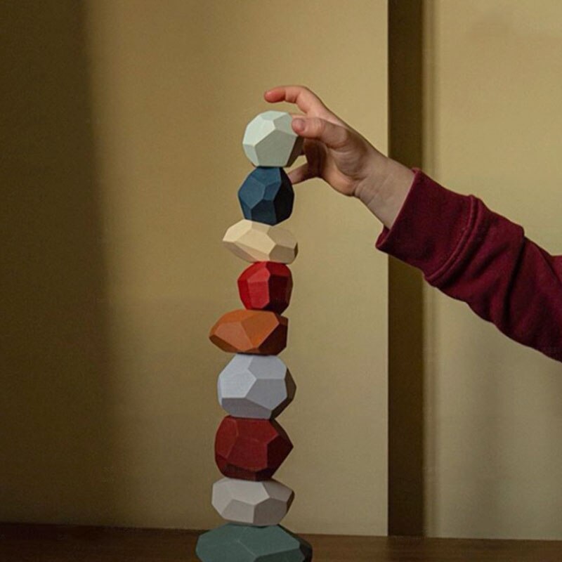 Kinderen Houten Kleurrijke Steen Jenga Bouwsteen Educatief Speelgoed Nordic Stijl Regenboog Stapelen Spel Houten Speelgoed