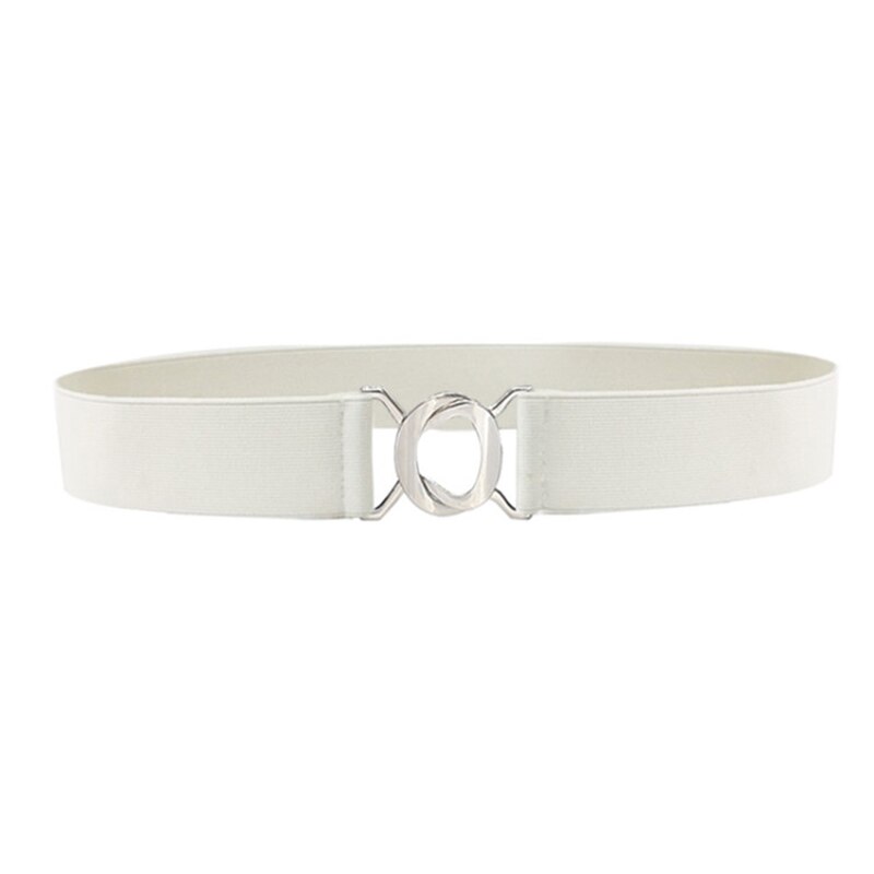 Elastic Wide Waist Belt Metal Buckle Ladies Dress Belt Solid Color Black Women Belts