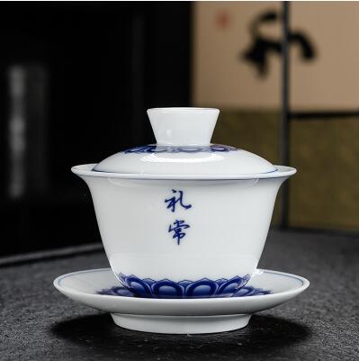 Home Chinese Tea Set Dehua Gaiwan Large Ceramic Blue and White Sancai Cover Bowl Single Teacup Jingdezhen Teapot Tea Bowl: 22