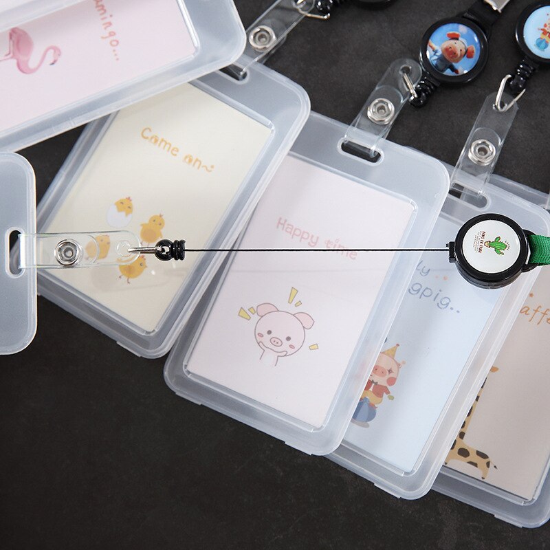 1PCS Cartoon PVC Student School Bus ID Creidt Card Holder Bag Case Nurse Doctor Office ID Name Bank Card Cover With String