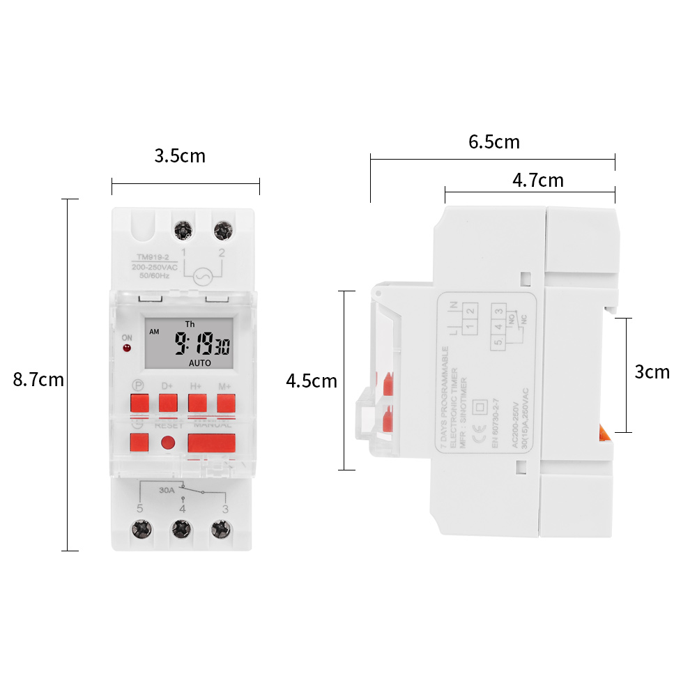 Heavy Duty 5000W 30A Weekly 7 Days Programmable Digital Time Switch Relay Timer Control AC 220V 230V Din Rail Mount