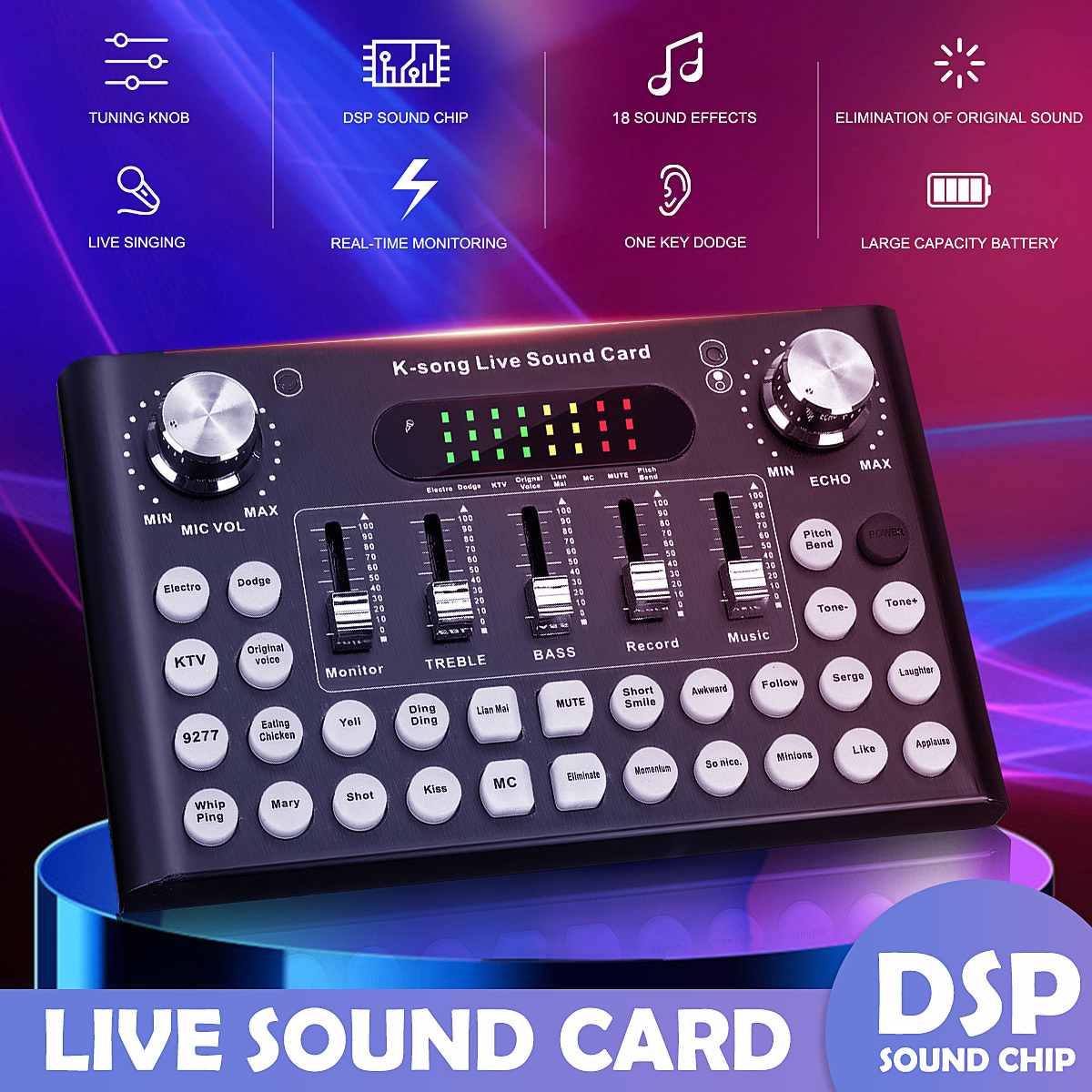 Sound Card Bluetooth Webcast Live Sound Card 18 sound effects Dual-core DSP Microphone Sound Card for Computer Mobile Phone KTV
