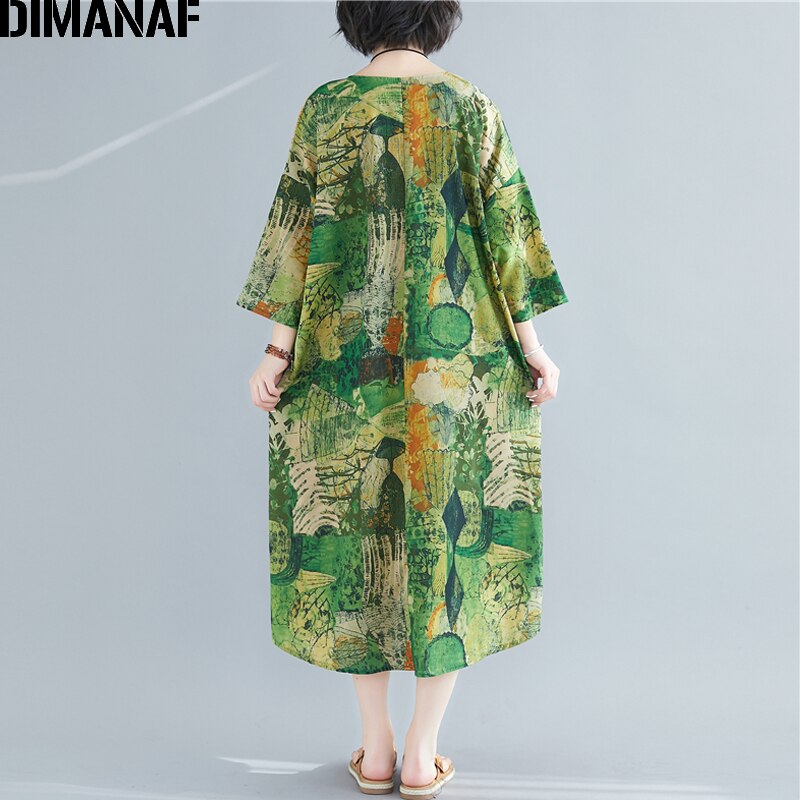 DIMANAF vestido de verano con estampado de gran tamaño, vestido veraniego para mujer, ropa de playa, Vestidos elegantes para mujer, Vestidos de algodón, Casual, suelto, de talla grande
