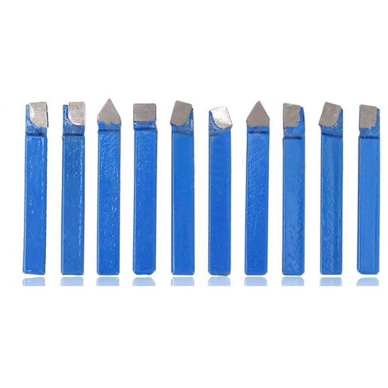 10Pcs Blue Carbide Lathe Tool Bit 1/4Inch Metal Tip Tipped Cutter Set For Cnc Tools: Default Title