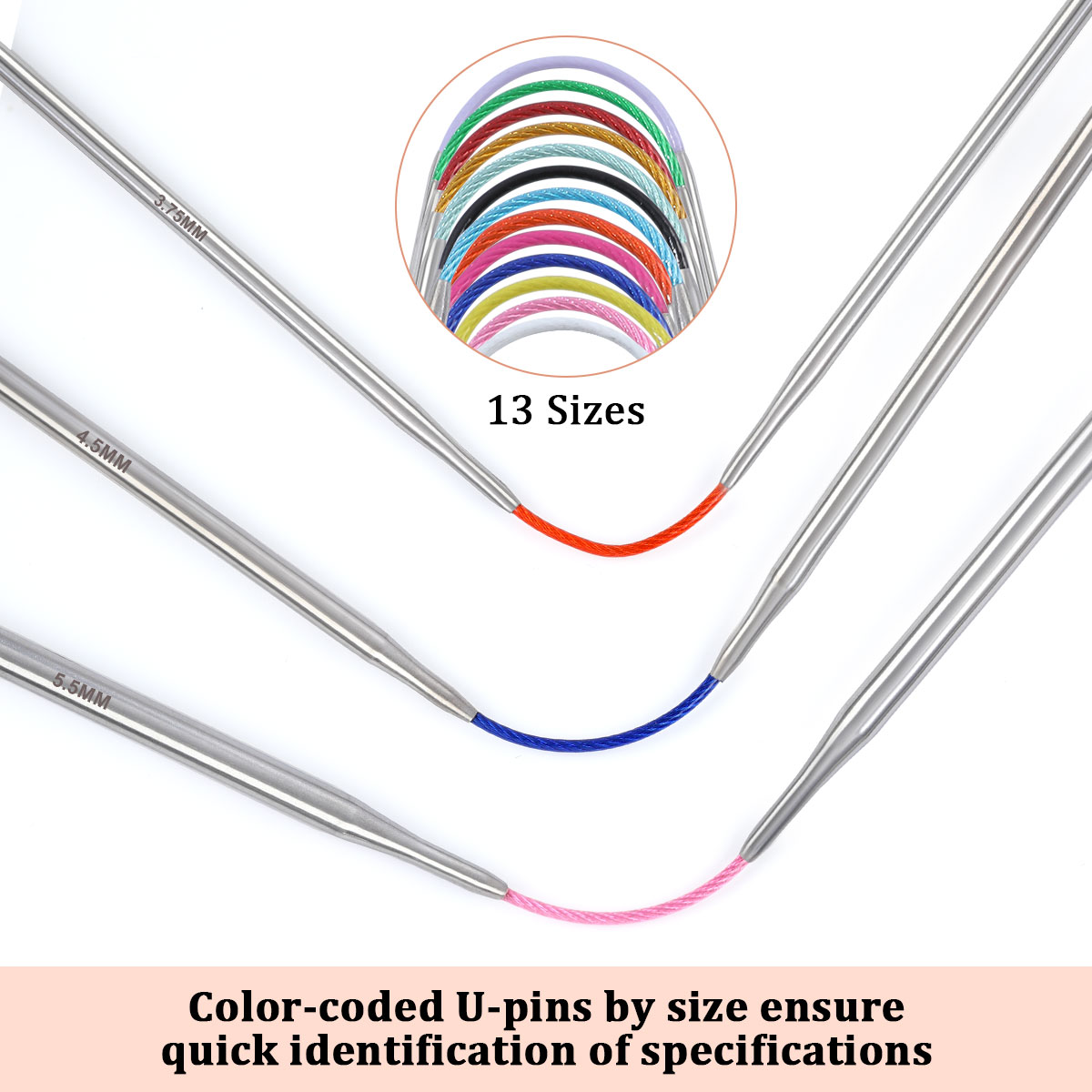 Agujas circulares cortas de 23cm, herramientas de tejer a mano huecas de acero inoxidable para manualidades de lana DIY