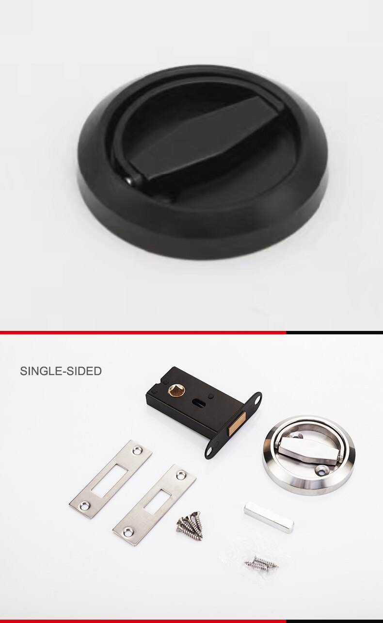 Stainless Steel 304 Recessed Invisible Cup Handle Privacy Hidden Door Locks Cabinet Pulls Handle Fire Proof Disk Ring Lock: Single sided(Black)