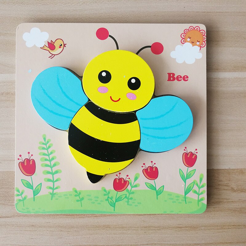 3D Holz Puzzle Puzzle Spielzeug Für Kinder Holz Cartoon Tier Puzzles Intelligenz Kinder Früh Pädagogisches Spielzeug Für Kinder: bees