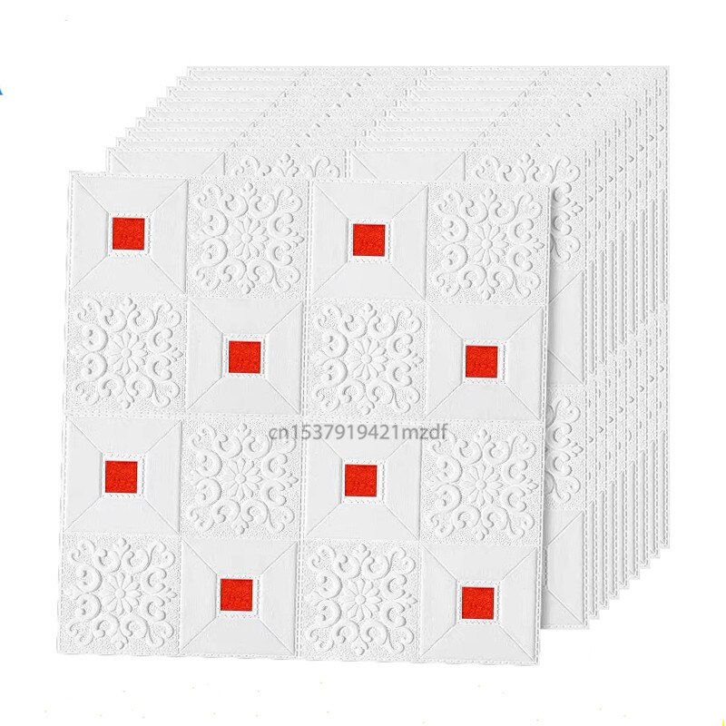 Roof Ceiling Wallpaper 3D PVC Self-Adhesive Wall Sticker Waterproof Wallpaper Living Room Bedroom Decor Stickers Contact Paper: white red / 1pcs 70X70cm