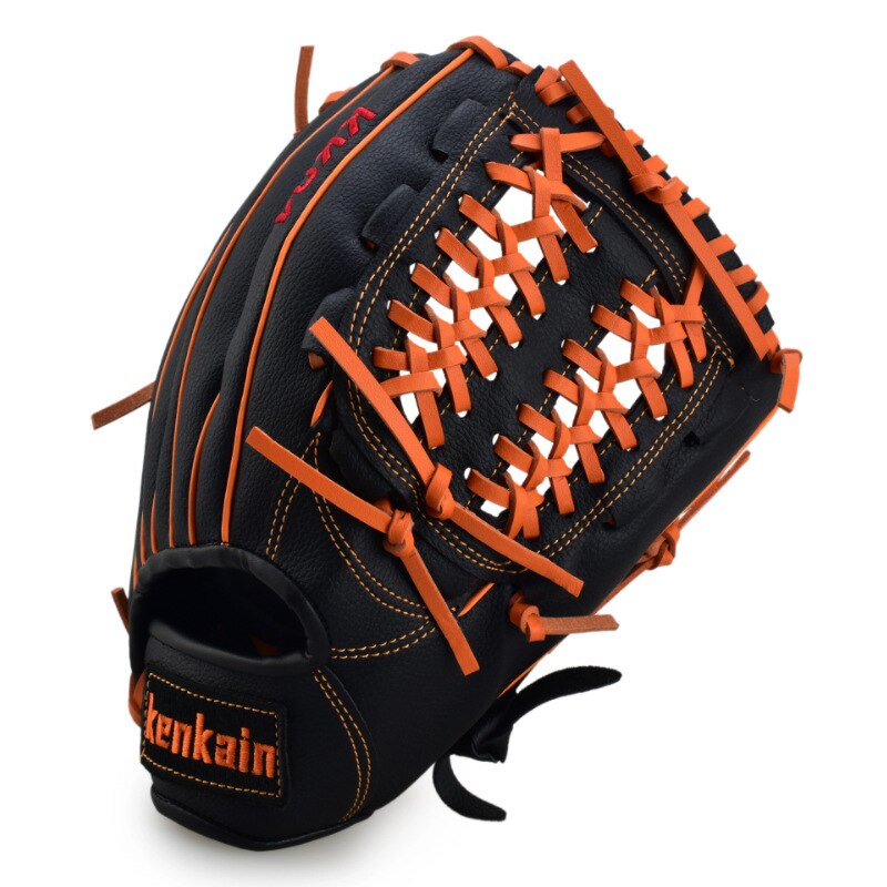 Lederen Batting Handschoenen Mannen Kids Rechts Baseball Handschoen Apparatuur Praktijk Hand Gants Guante Beisbol Sportkleding BJ50ST: Black / 11.5 inches