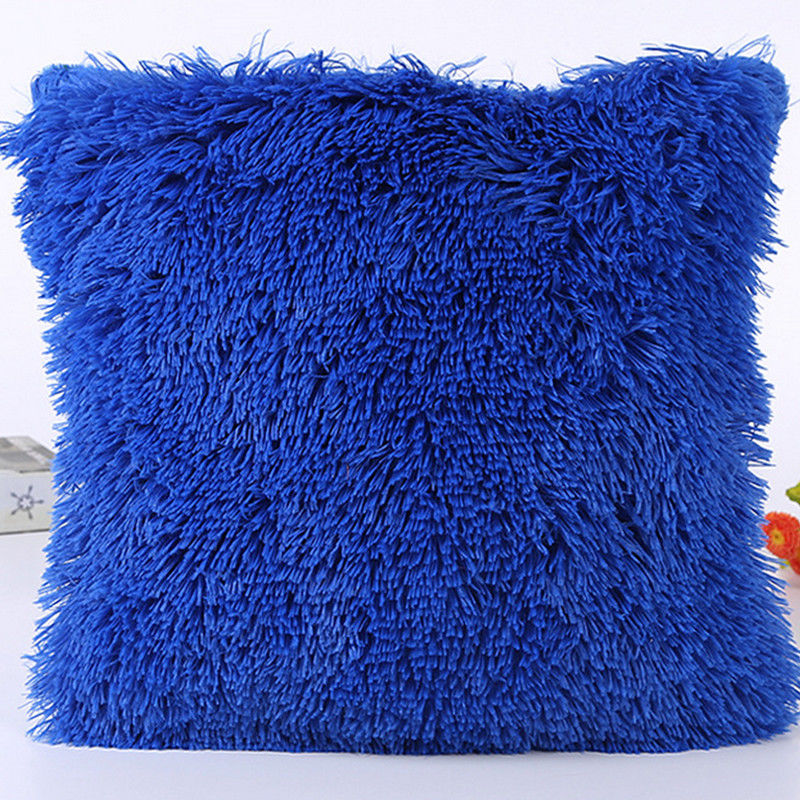 43*43cm Plush Furry Cushion Cover Throw Pillow Case Home Bed Room Sofa Decor: Deep Blue