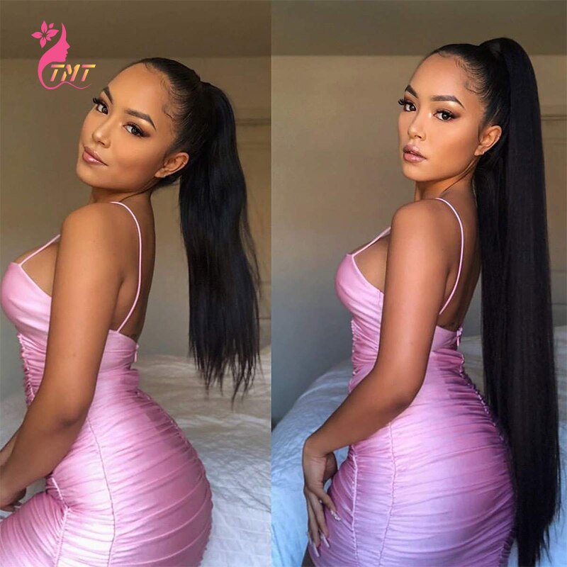 Long Ponytail Extension Synthetic Heat Restant Fiber Straight Pony Tail Hair Extensions Black Brown Headwear Hairpieces