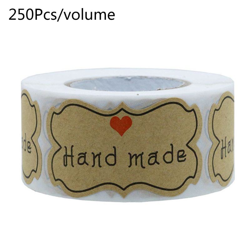 250Pcs/Roll Hand Made Stickers Natuurlijke Kraft Seal Labels Bakken Verpakking