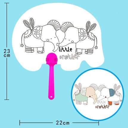 material graffiti paper Children cartoon small fan hand painting blank paper fan white card coloring doodle fan kindergarten: 23x22cm