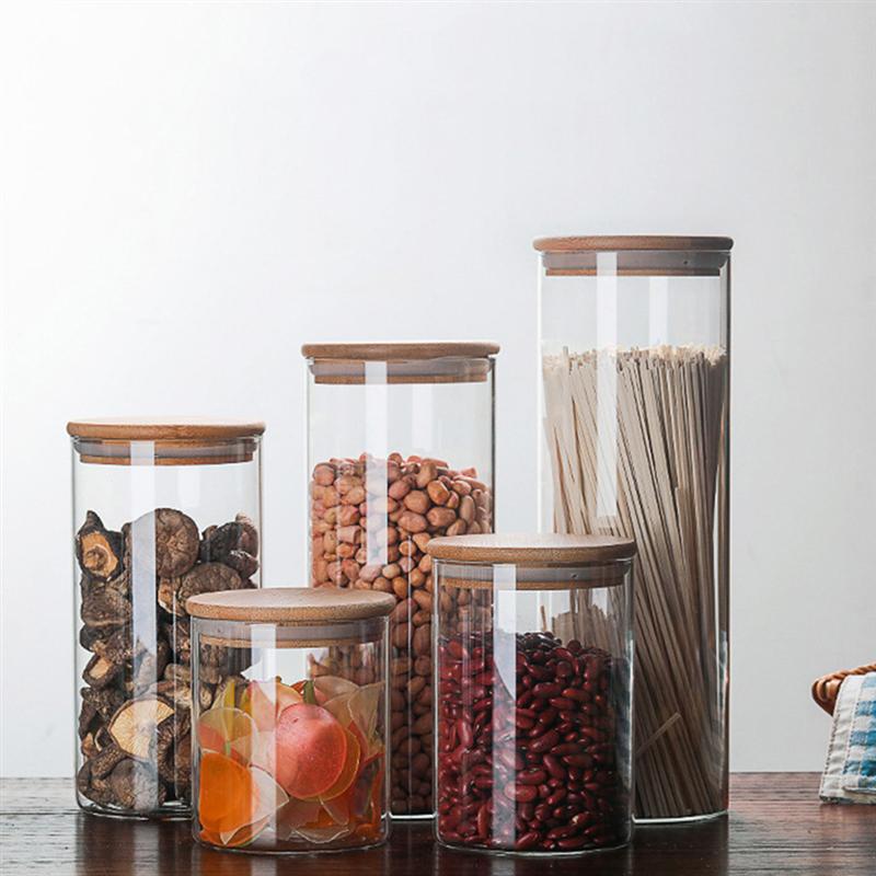 2pcs Glass Storage Jars Kitchen Sealed Containers with Bamboo Lid (250/300/350/400ML)