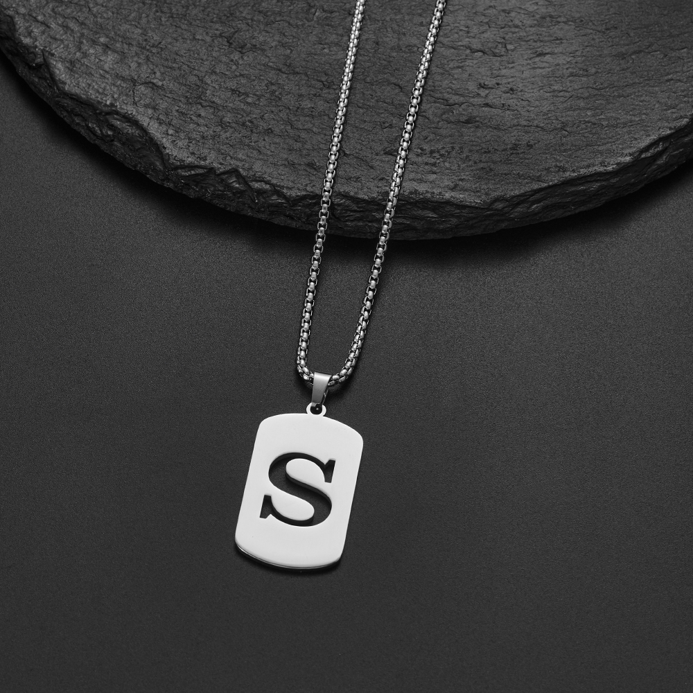 Collar con colgante de letras del nombre inicial para Hombre y mujer, joyería de acero inoxidable con A-Z del alfabeto, delicado, 2024: Zinc negro plateado