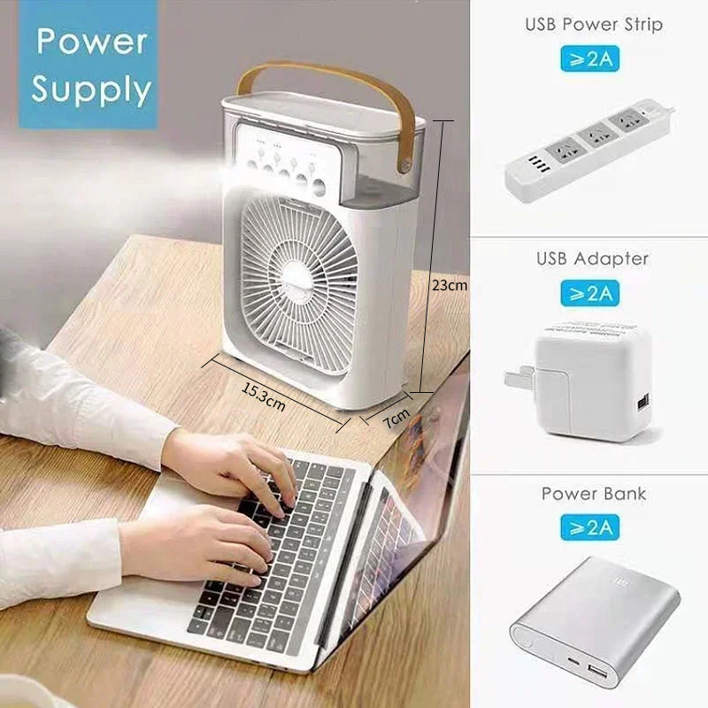ventilador 3 en 1, aire acondicionado, Enfriador de aire pequeño para el hogar, luz LED nocturna, humidificador portátil, ventilador de ajuste de aire, ventilador para oficina y hogar