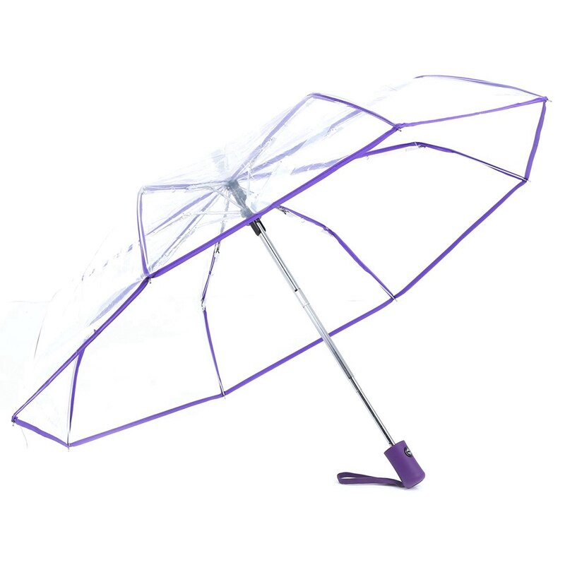 2 Pcs Transparent Umbrella Automatic Umbrella Rain-Transparent+Purple Border & Transparent+White Border