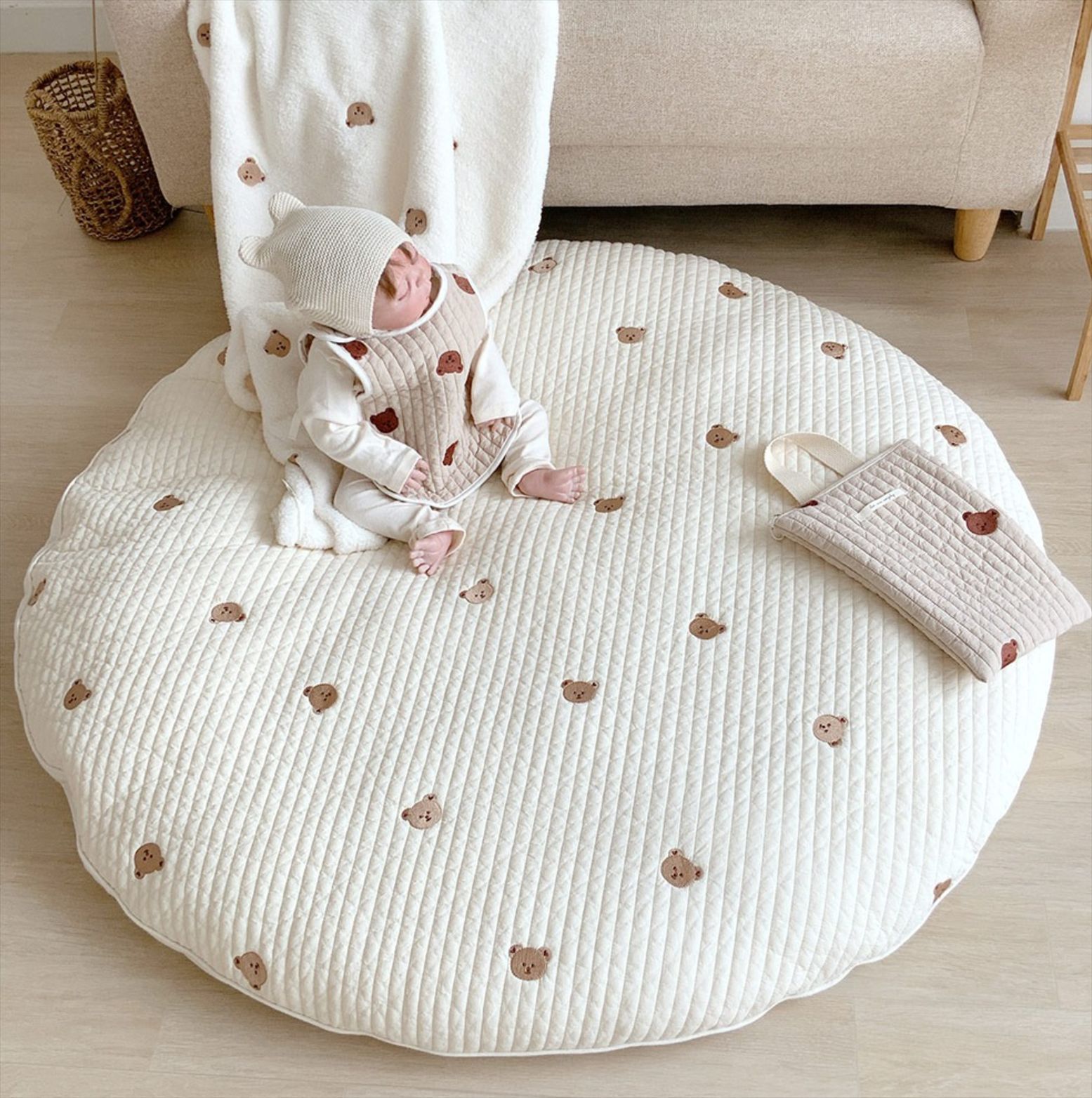 Tapis de sol rond et épais cousus en forme d&#39;ours pour bébé, accessoire de jeu coréen, tente décorative pour chambre de -né, accessoire Photo pour -né