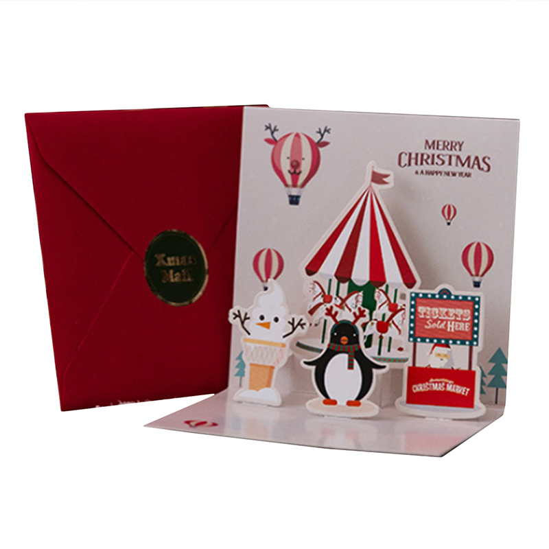 Postal con sobre de Papá Noel, muñeco de nieve, árbol de Navidad, 3D, Pop-UP, , invitación, , Feliz Navidad, tarjeta de felicitación, tipo plegable: Red penguin