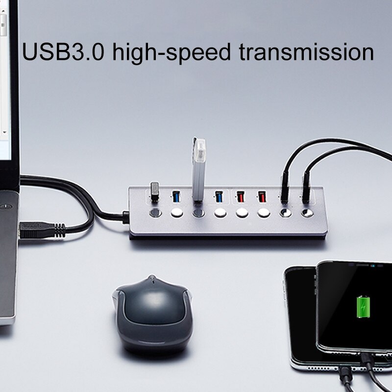 Usb 3.0 hubb med oberoende switch strömförsörjning port dator multi-interface fyra dra fyra expander