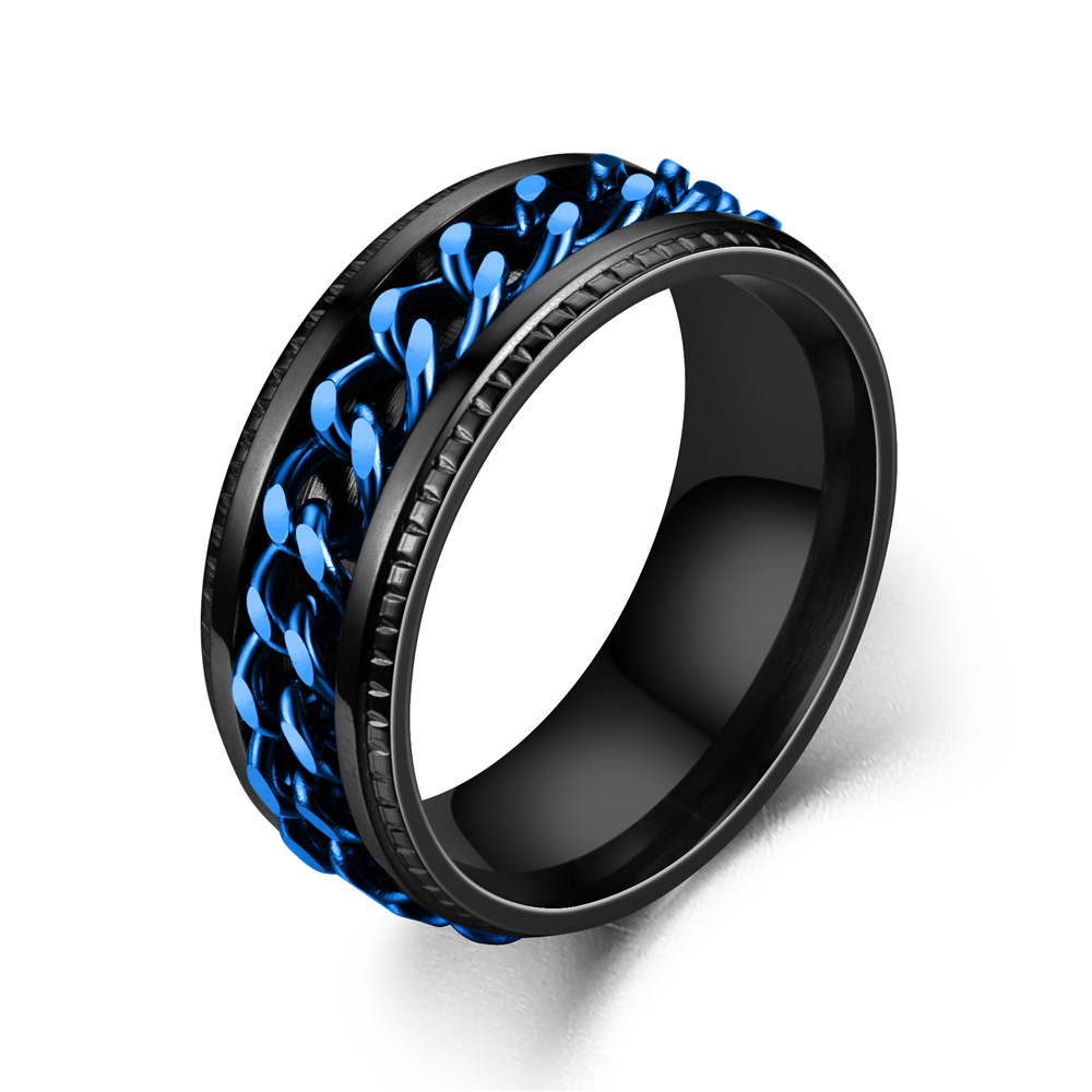I metal spinner fidget fede ringe til mænd rustfrit stål roterbar kæde angst lindring spinning ring anillo antiestres: 6 / Blå