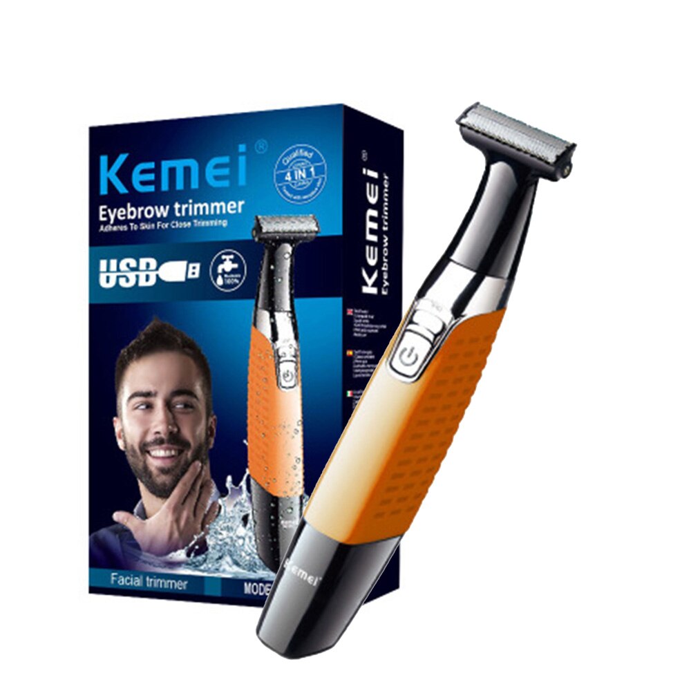 Scheermes voor mannen, usb-oplaadbaar, één mes, mannenlichaam, gezicht, mannelijke stoppeltrimmer, baard, scheerrand, kop, merk wenkbrauwtrimmer: Oranje met doos