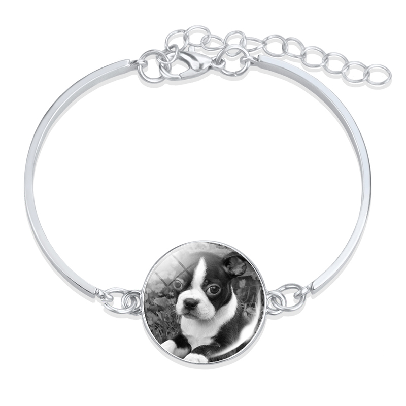 1pc Bulldog de Metal de Color plata Pulsera Retro Animal perro Cabochon de vidrio de bisutería con de barras brazalete de las mujeres accesorios: 6