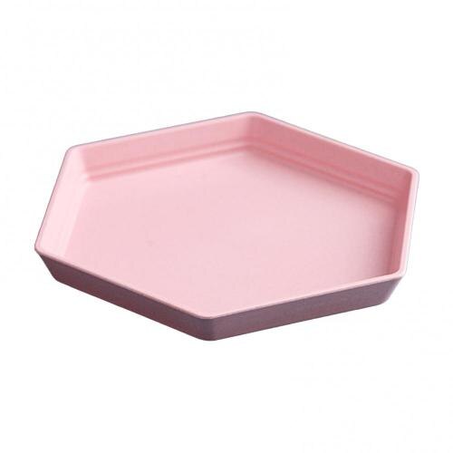 Hexagon Party Dessert Snacks Voedsel Tarwe Stro Dikker Lade Fruitschaal Levert Dikker Lade Fruitschaal Levert: Pink