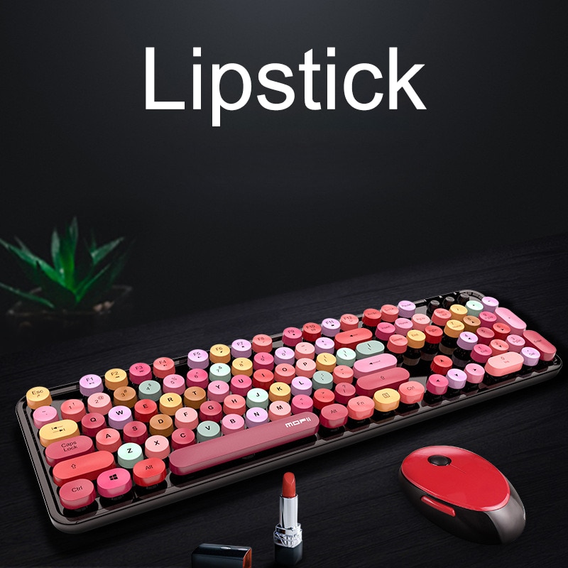 Wireless Keyboard Mouse Color Lipstick Round Hat Keyboard Office Desktop Keyboard Mouse Suit Gaming Keyboard and Mouse