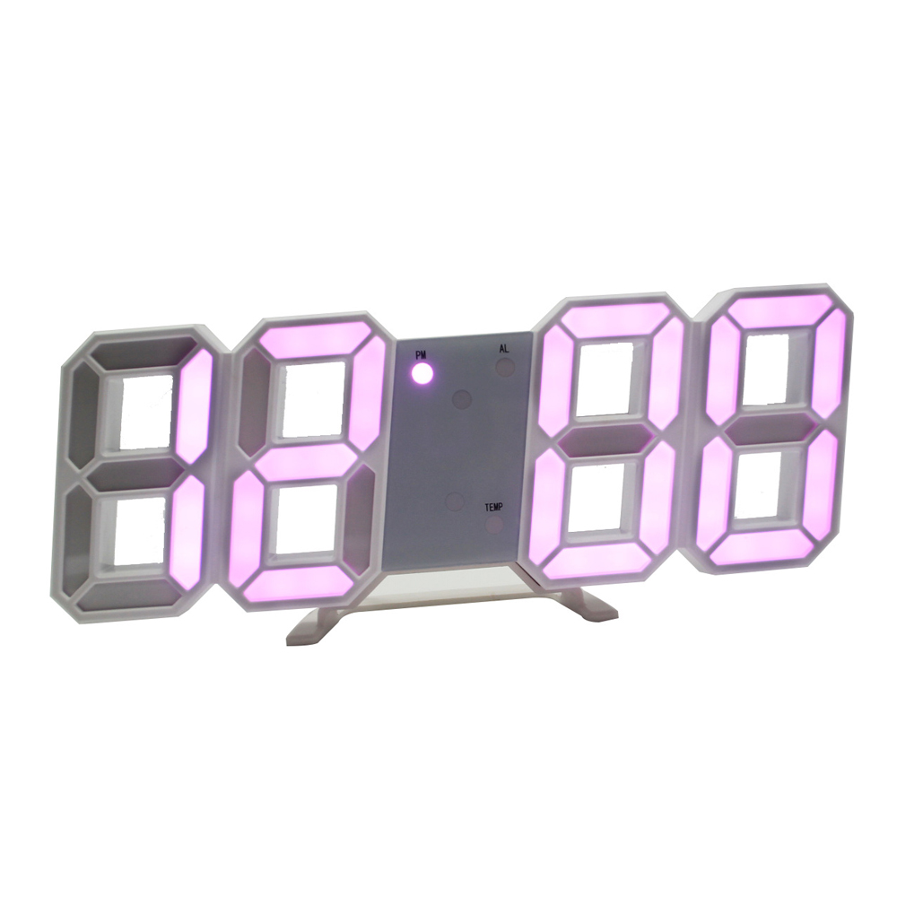 3D LED Wall Clock Modern Digital Alarm Clocks Date Temperature Display Table Desk Night Light Wall Clock for Home Kitchen Office: Pink