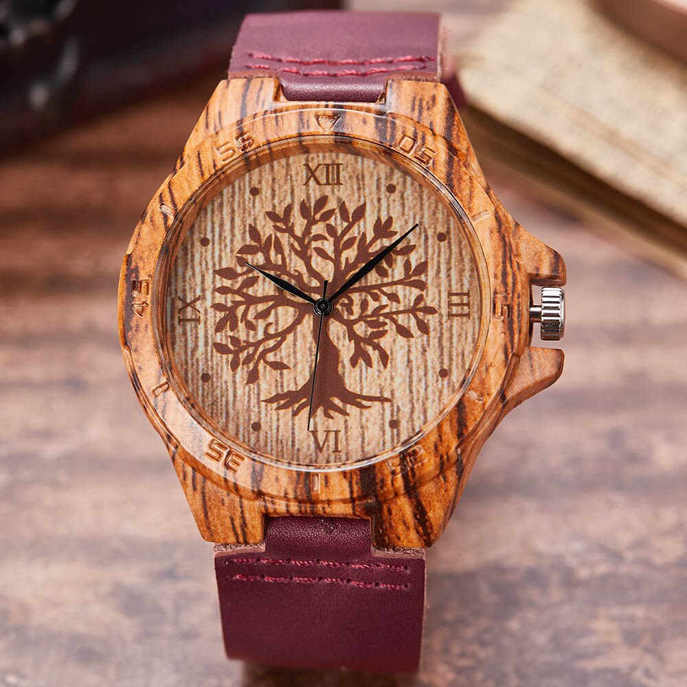 Montre-bracelet Imitation bois pour hommes et femmes, montre à Quartz, Imitation arbre de vie, bracelet en cuir souple: imitation wood 3