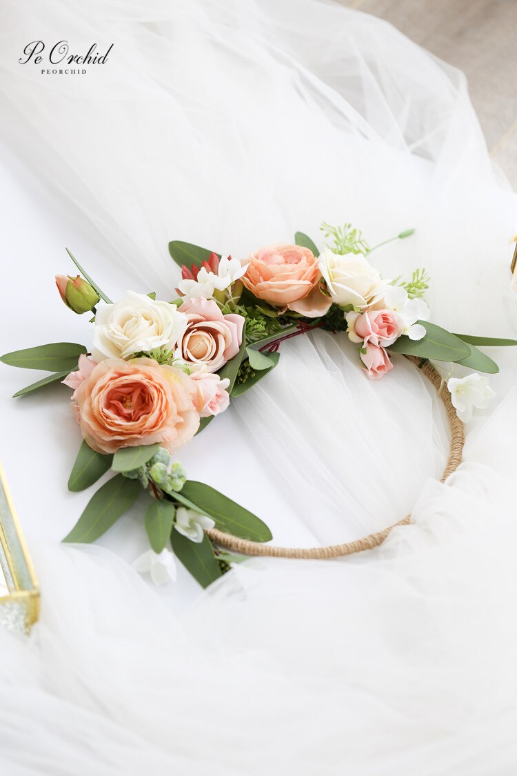 PEORCHID Ramos de boda novia dama de honor flores artificiales corona cesta de mano decoración rosa ramo de guirnalda