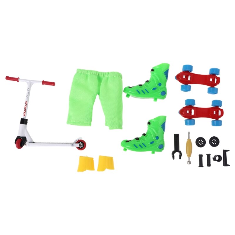 1 Set Mini Finger Model Set Kids Toy Finger Scooter Roller Skates Kit DIY Fingerboard with Assembly Wheels Finger Toy Box: Green