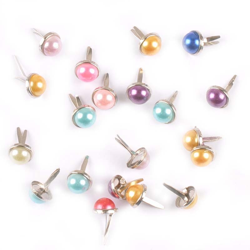 Mix farve perle fastener brad til scrapbog udsmykning metal håndværk brads gør-det-selv sko tilbehør boligindretning 20 stk 9 x 15mm c2237