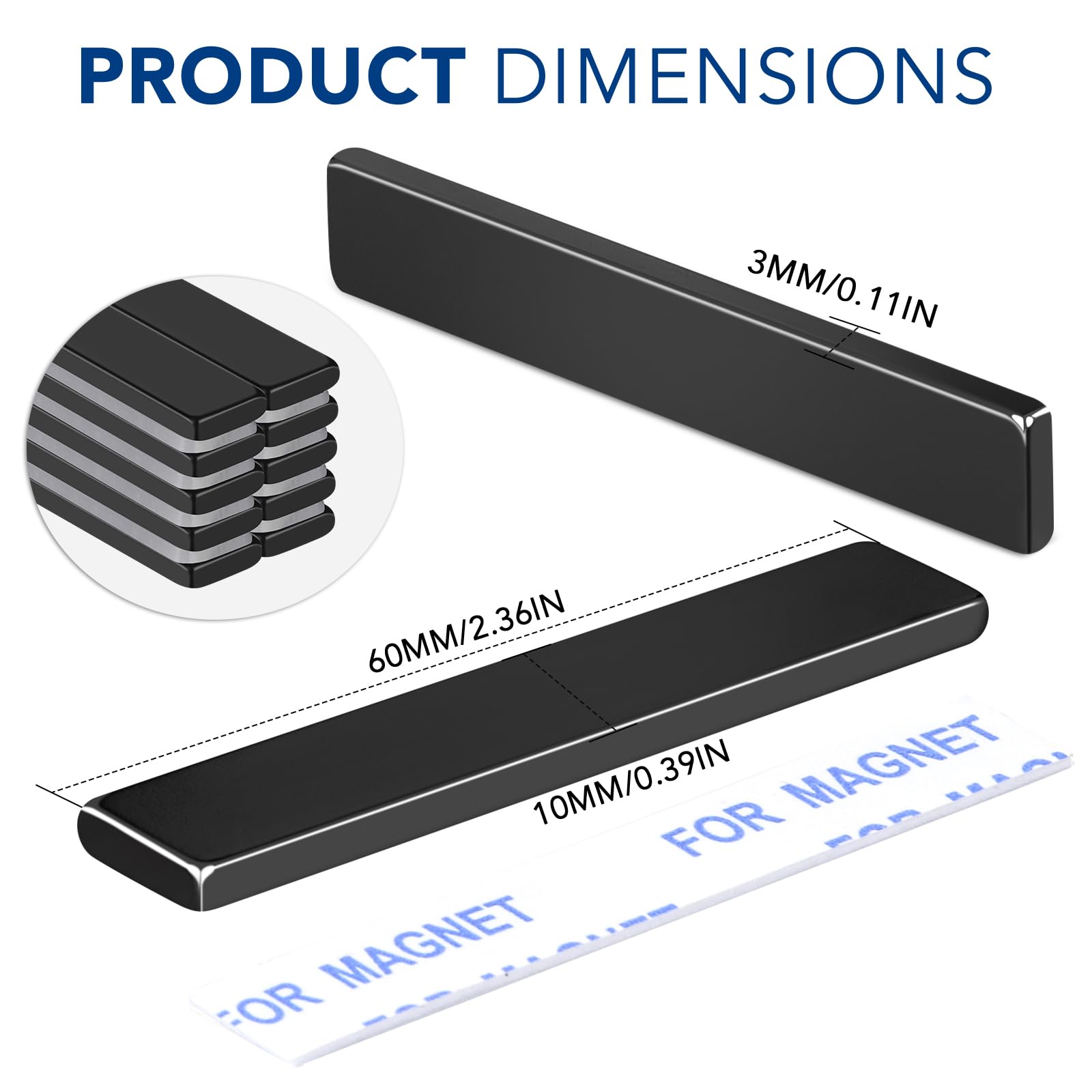 Waterproof Sturdy Neodymium Bar Magnets Powerful Rare Earth Magnets with Epoxy Coating and Double-Sided Adhesive for Shower Door: Brown