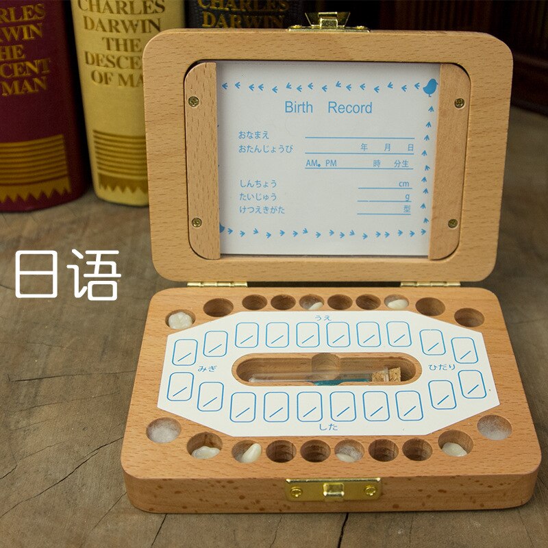 Handmade Wood Baby Milk Tooth Box Kids Teeth Storage Wooden Box Photo Frame Multifunction Save Memory Collection Birthday: Japanese no frame