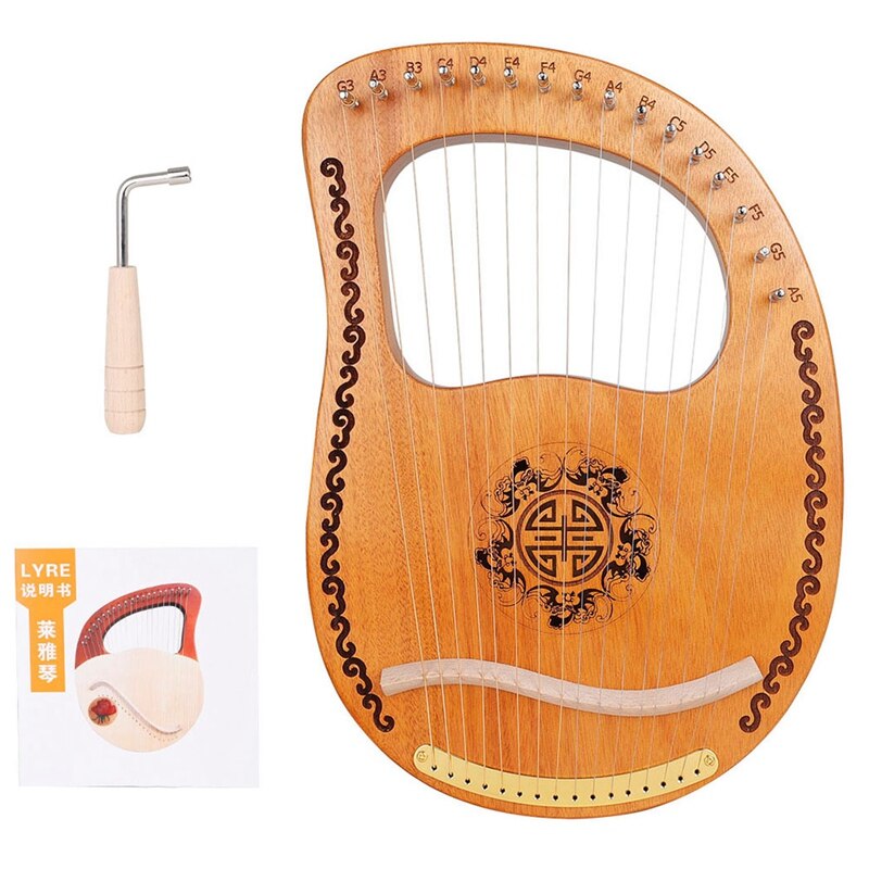 Lyre Harp, 16 String Mahogany Body String Instrument Body Instrument with Tuning Wrench