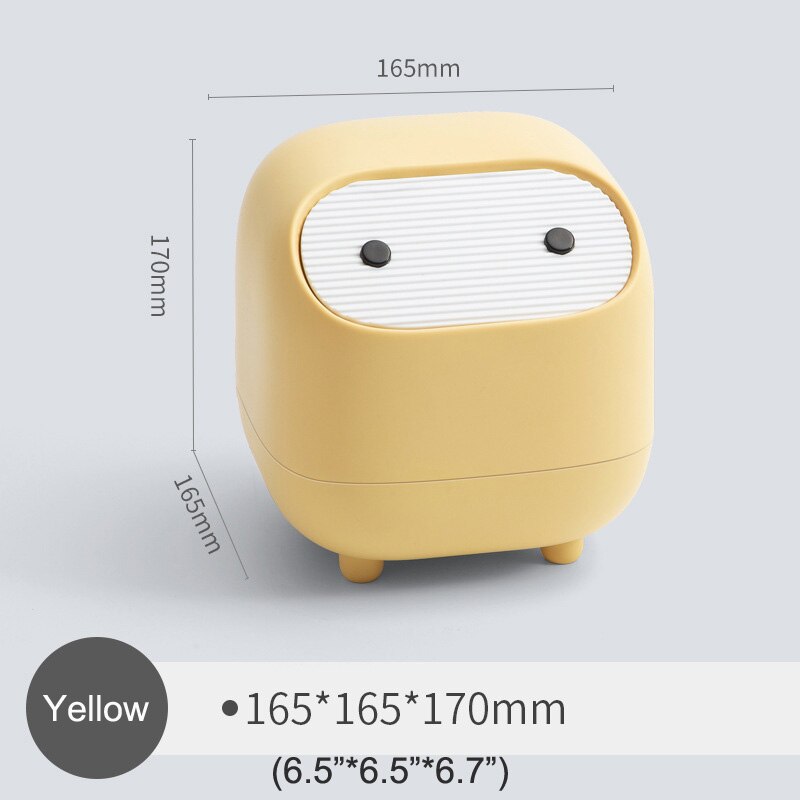 Papelera para escritorio para oficina, mesa de café, cocina, Cubo de basura pequeña, cubo de basura de plástico bonito, tapa para agitar, prensa de cesta de papel pequeña: Amarillo