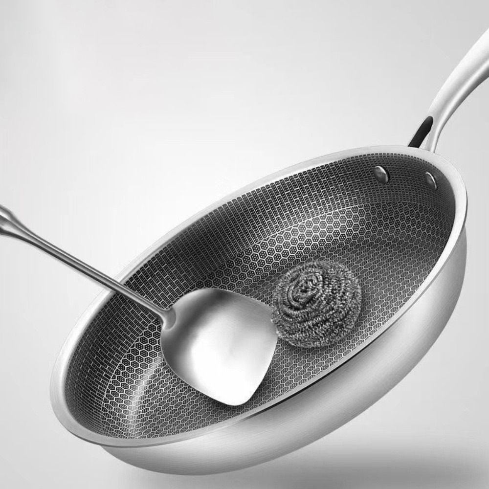 26/28/30cm Stainless Steel Frying Pan Durable Multi-functional Non Stick Wok Thickened Base Non-coated Surface