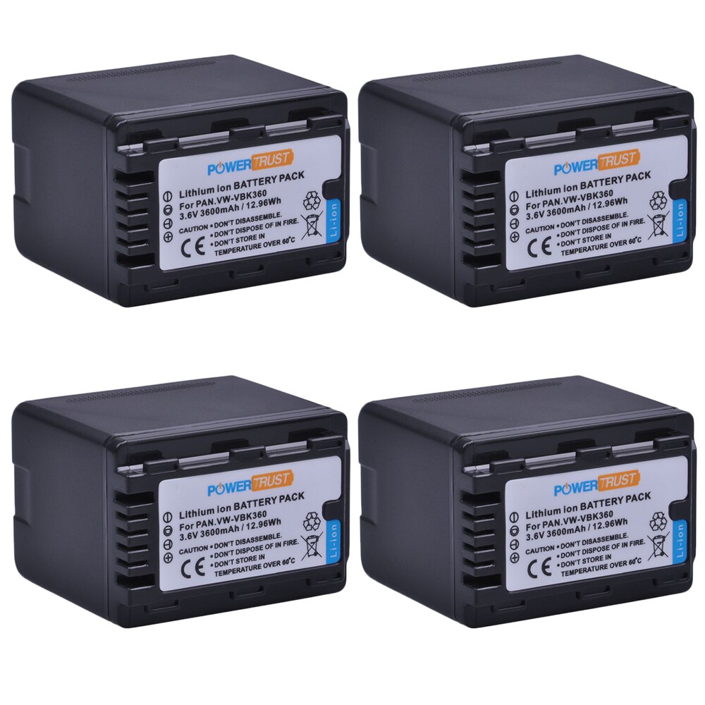 Powertrust 1pc 3600 mah vw-vbk 360 vw vbk 360 vbk 360 batteri för panasonic hdc -hs80 sd40 sd60 sd80 sdx 1 sdr -h100 hs60 hs80 h85 h95
