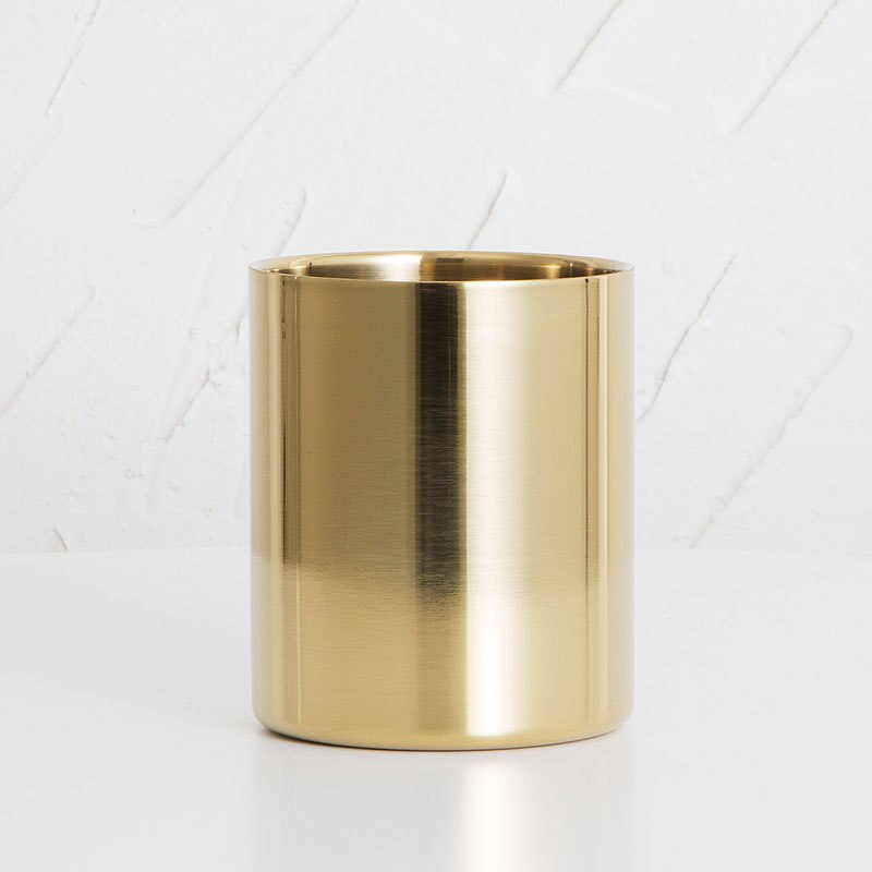 Vase rond en acier inoxydable porte-stylo, conteneur de brosse à cosmétiques, décoration de bureau pour la maison, l'école et le bureau: Gold
