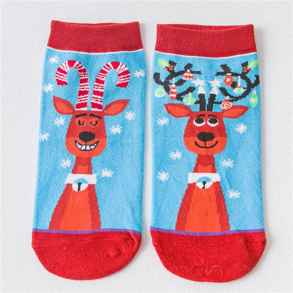 Kvinnor tecknade julstrumpor härlig tomte julgran snögubbe älgbjörn xmas strumpor: Asymmetri strumpor