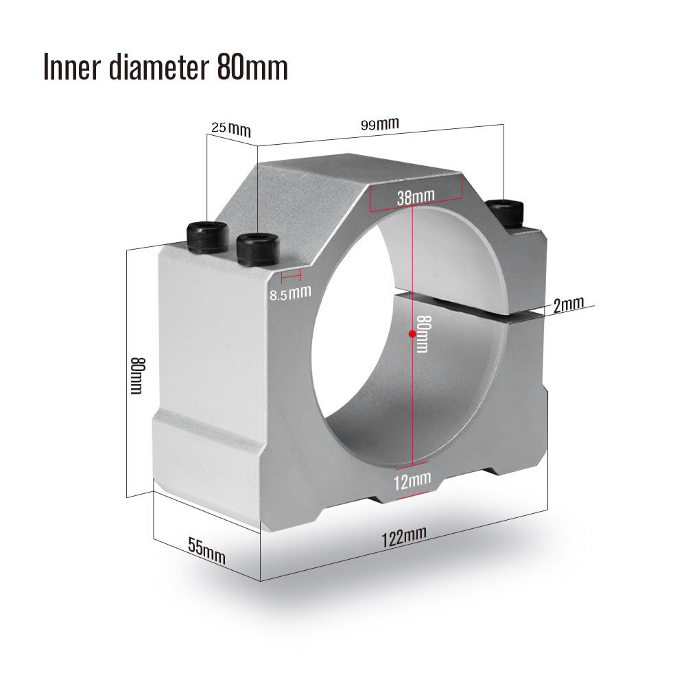 Aluminium CNC Spindle Clamp Holder Inner Diameter 52mm 65mm 80mm Z Axis Router Mount Bracket 800W 1.5KW 2.2KW Spindle Fixture: 80mm